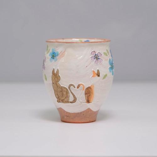 京焼・清水焼 ハートネコ 湯呑 青