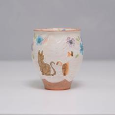 京焼・清水焼 ハートネコ 湯呑 青