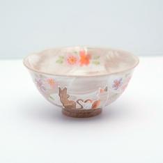 京焼・清水焼 ハートネコ 飯碗 赤