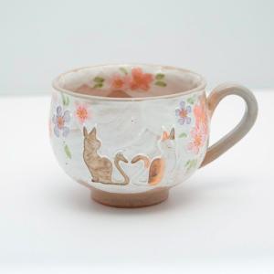 京焼・清水焼 ハートネコ スープマグ　赤　