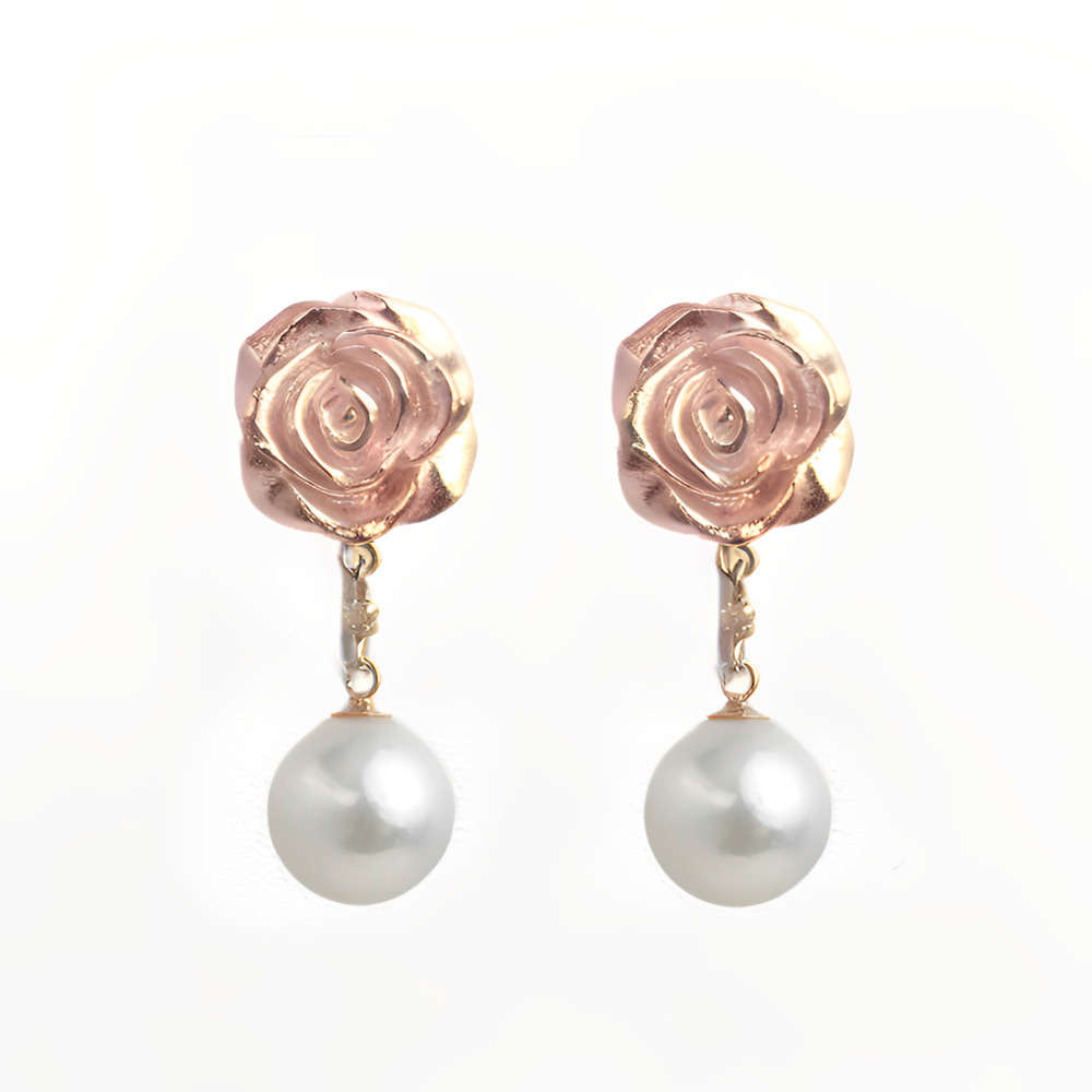 ジャパンクチュール　あこや真珠イヤリング（ピンクカラー）