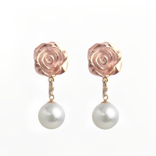 ジャパンクチュール　あこや真珠イヤリング（ピンクカラー）