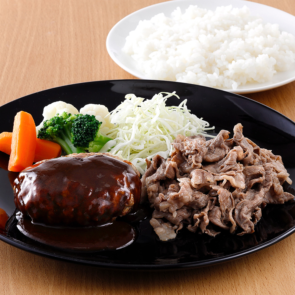赤城牛肩ロース切り落としと焼き上げハンバーグのセット
