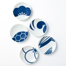 藍吉祥 皿（桐箱入）〈5枚〉 美濃焼