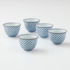 染付七宝文 お茶呑茶碗(桐箱入)〈5個〉 波佐見焼
