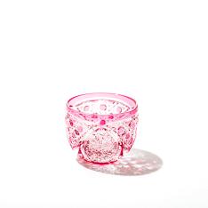 江戸切子 菊繋ぎに籠目紋 クリスタルぐい呑（金赤）