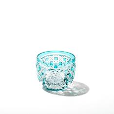 江戸切子 菊繋ぎに籠目紋 クリスタルぐい呑（グリーン）