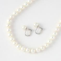 ナチュラルホワイトアコヤ真珠7.5mm珠2点セット イヤリング