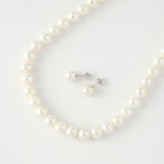 ナチュラルホワイトアコヤ真珠7.5mm珠2点セット ピアス