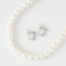 ナチュラルホワイトアコヤ真珠8mm珠2点セット イヤリング