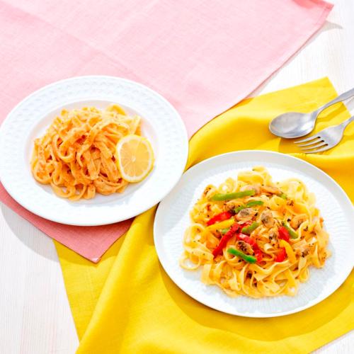 明太クリームと明太アヒージョ風パスタセット