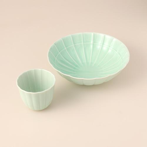 すずね緑青磁 麺鉢21cm＆汲出し碗