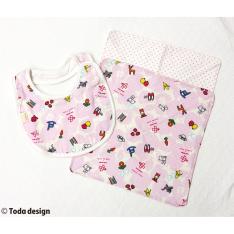 アップルプリントダブルガーゼスタイ&ハンカチセット