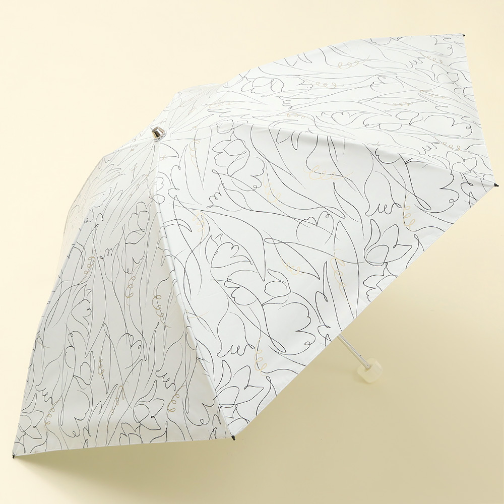 ＜フワクール＞晴雨兼用折りたたみ日傘 ラインフラワー