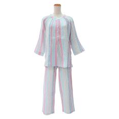 ＜nacrure＞婦人七分袖パジャマ Wガーゼ シャーリング ストライプ （RE）