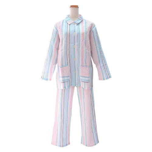 ＜nacrure＞婦人長袖パジャマ ローンシャーリング ストライプ