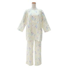 ＜nacrure＞婦人七分袖パジャマ Wガーゼ シャーリング 小花 （YE）