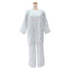 ＜nacrure＞婦人七分袖パジャマ Wガーゼ シャーリング 小花 （BU）