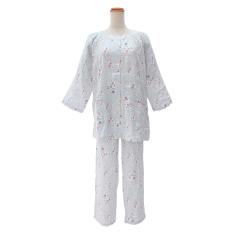 ＜nacrure＞婦人七分袖パジャマ Wガーゼ シャーリング 小花 （GY）
