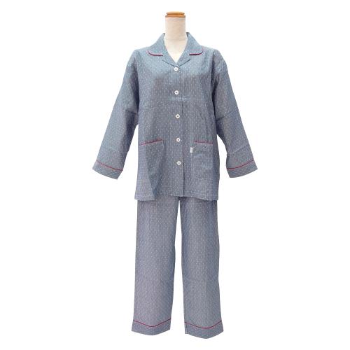 ＜nacrure＞婦人長袖パジャマ Wガーゼ ジャカードスクエア （NV）