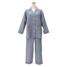 ＜nacrure＞婦人長袖パジャマ Wガーゼ ジャカードスクエア （NV）