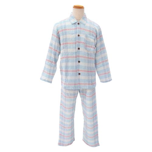 ＜nacrure＞紳士長袖パジャマ Wガーゼシャーリング チェック（25） （BU）