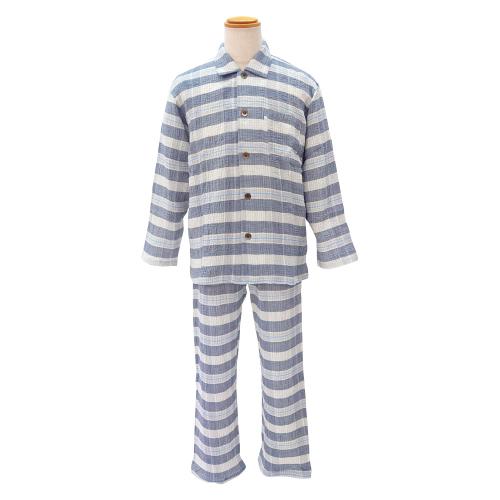 ＜nacrure＞紳士長袖パジャマ Wガーゼシャーリング チェック（25）（ NV）