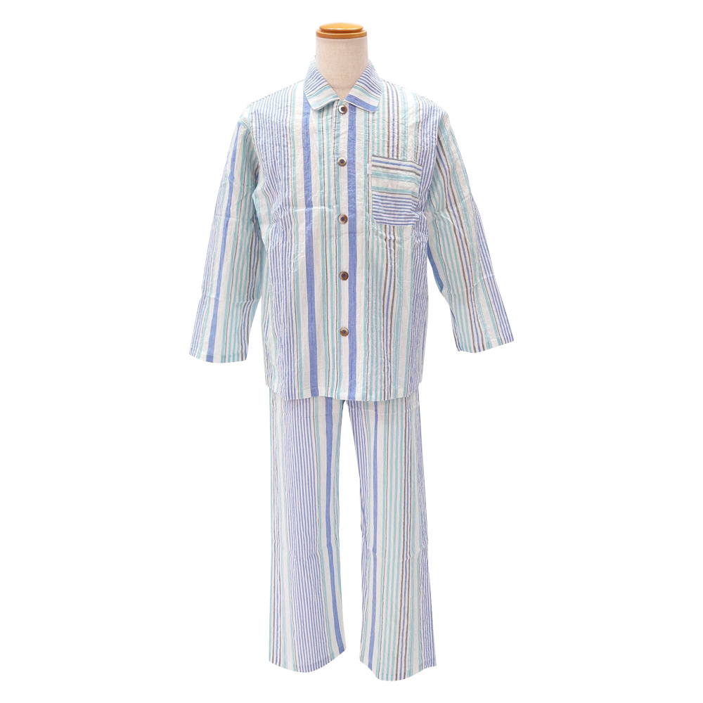 ＜nacrure＞紳士長袖パジャマ ローンシャーリング ストライプ （NV）