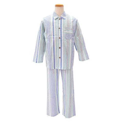 ＜nacrure＞紳士長袖パジャマ ローンシャーリング ストライプ （NV）