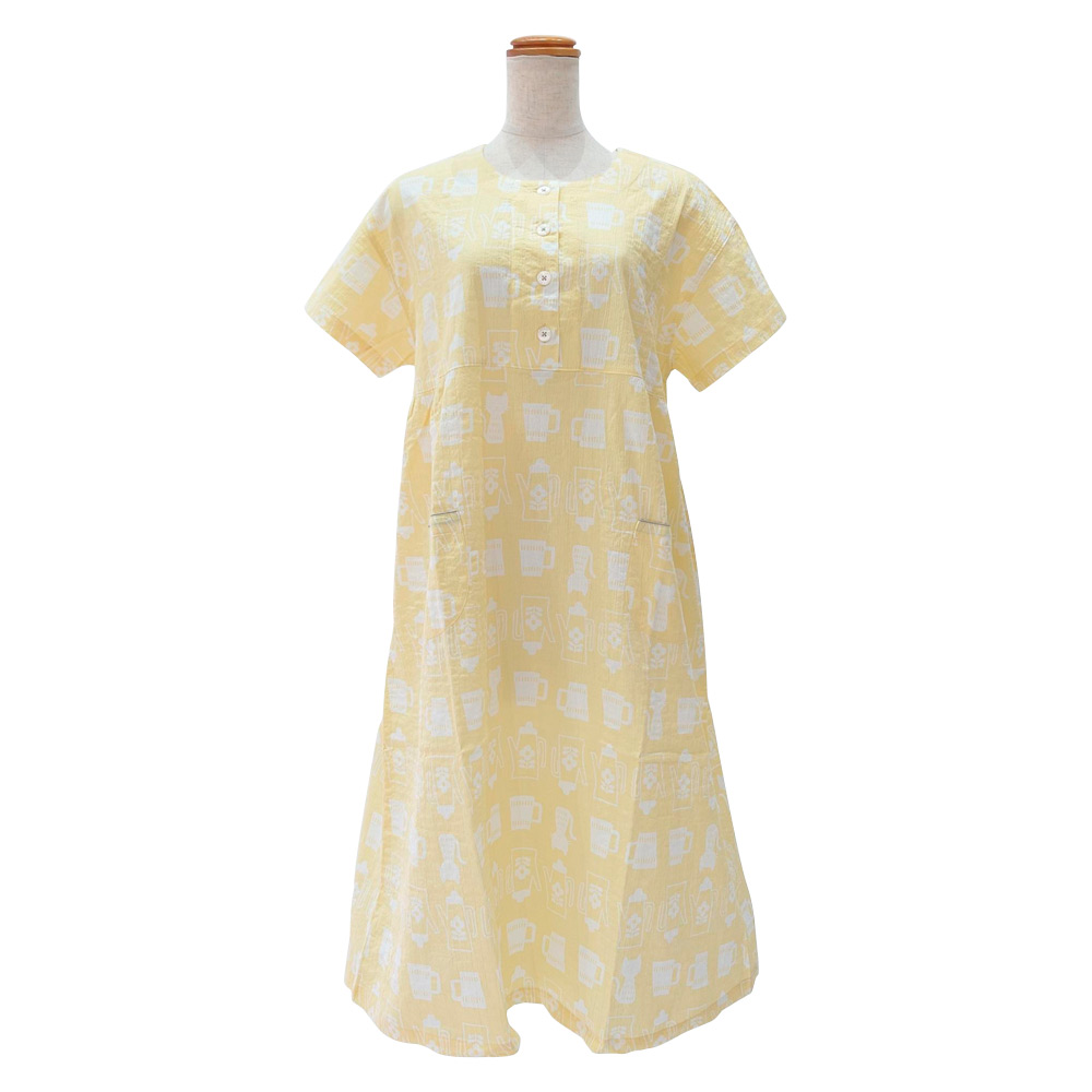 ＜nacrure＞婦人半袖ワンピース ローンシャーリング ねこ （BE）