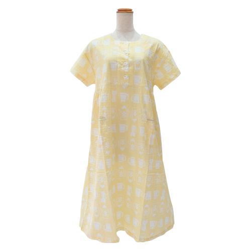 ＜nacrure＞婦人半袖ワンピース ローンシャーリング ねこ （BE）