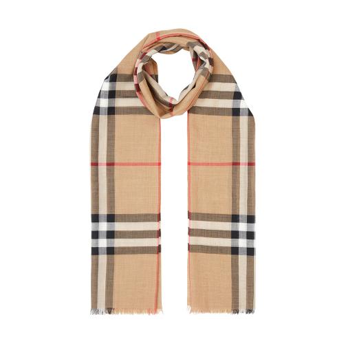 ライトウェイト チェック ウールシルク スカーフ