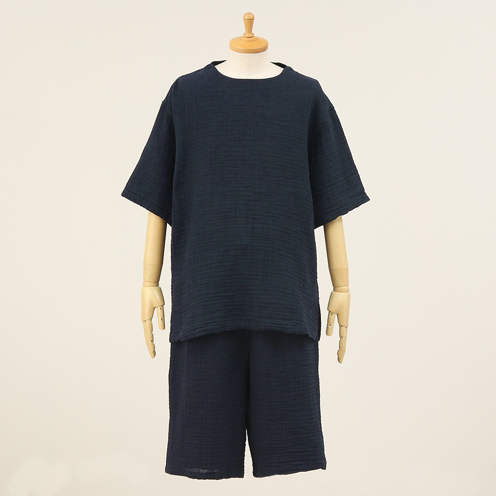 Uクレープガーゼ シンプルルームウエア ネイビー　S→L