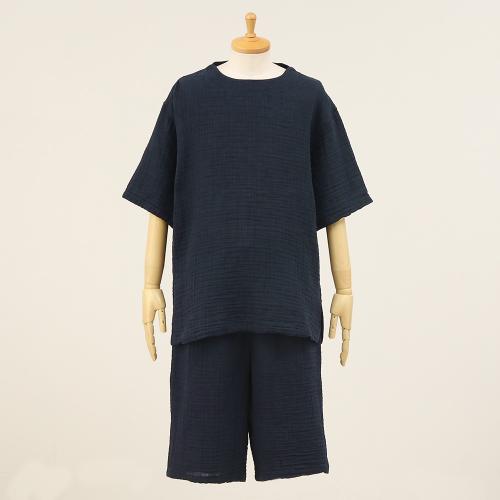 Uクレープガーゼ シンプルルームウエア ネイビー　S→L