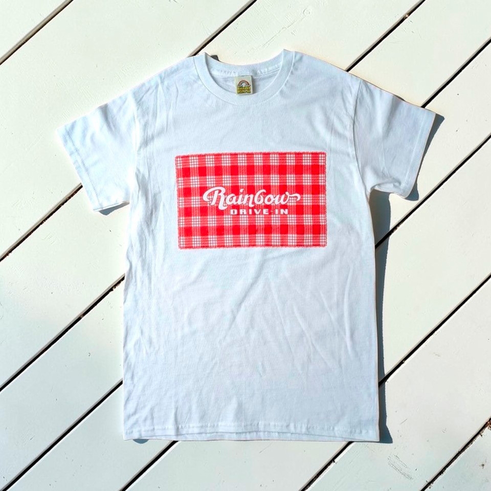 Rainbow DRIVE-IN Tシャツ PALAKA（大人用） レッド×ホワイト S→Lサイズ