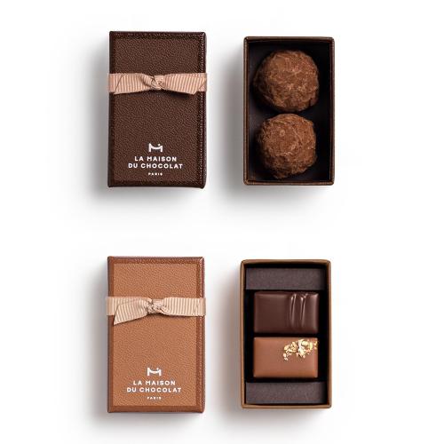 【バレンタインデー】トリュフ（2粒入）＆プラリネ（2粒入）×2箱セット（2種・各1箱）