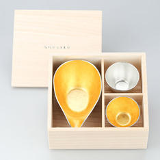 片口小金箔 ぐい呑 錫（金箔）セット