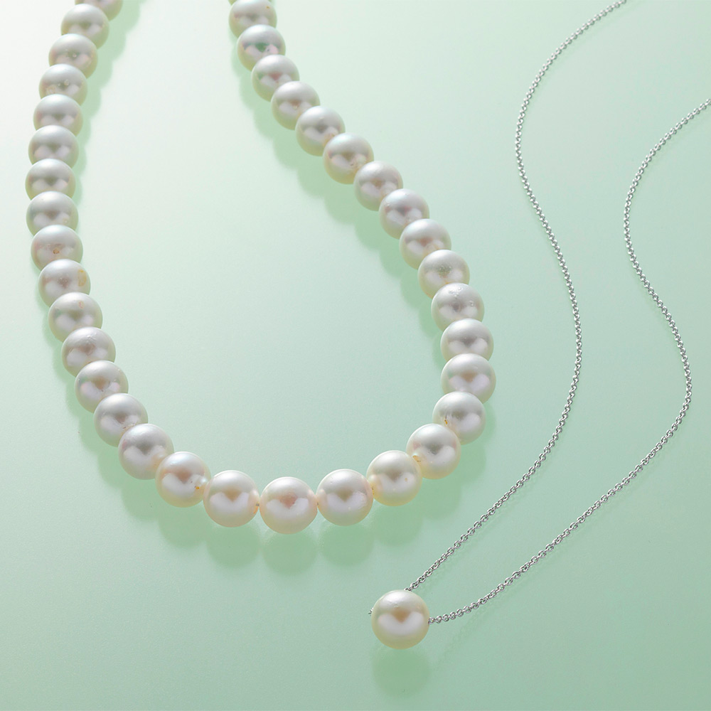 アコヤ真珠（約7.5～8.0mm未満珠）ネックレス・アコヤ真珠（約7.5mm珠）スルーネックレス2点セット