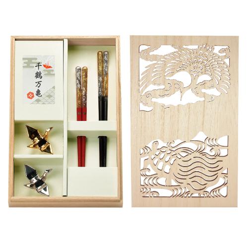 千鶴万亀 箸・箸置揃 金銀