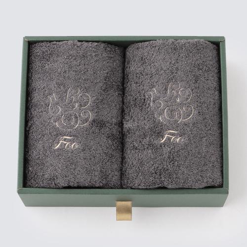 オーガニックコットン フェイスタオル2枚入りギフトセット チャコールグレー