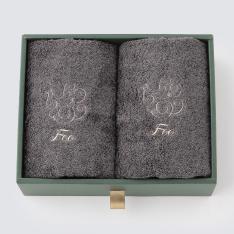 オーガニックコットン フェイスタオル2枚入りギフトセット チャコールグレー