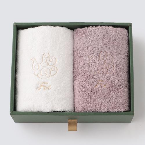 オーガニックコットン フェイスタオル2枚入りギフトセット ホワイト・ピンク