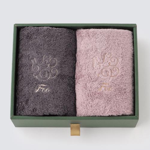 オーガニックコットン フェイスタオル2枚入りギフトセット チャコールグレー・ピンク