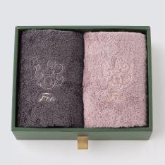 オーガニックコットン フェイスタオル2枚入りギフトセット チャコールグレー・ピンク