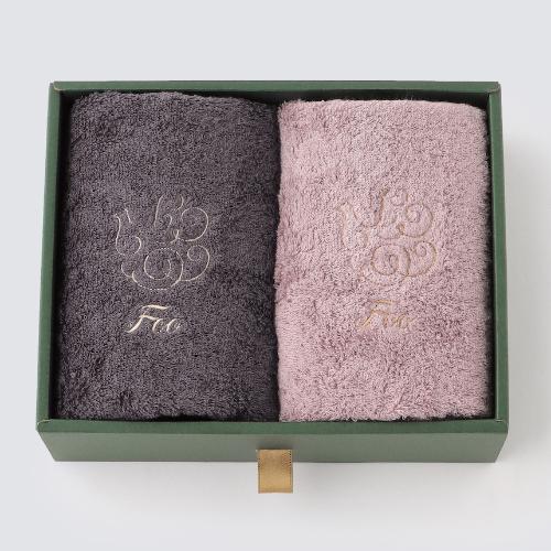オーガニックコットン ハンドタオル2枚入りギフトセット チャコールグレー・ピンク