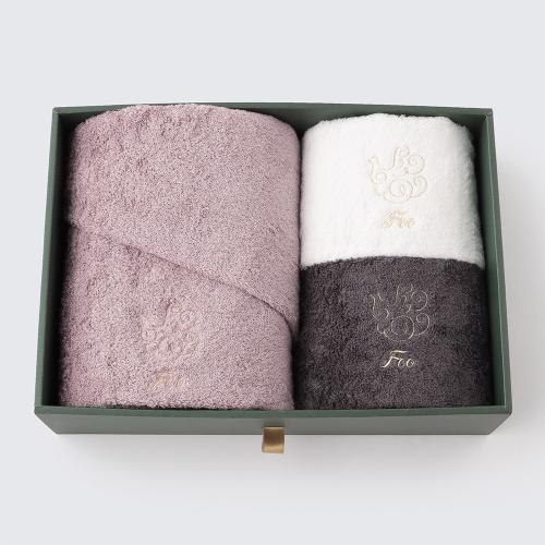 オーガニックコットン バスタオル1枚＆フェイスタオル2枚入り ピンク・ホワイト・チャコールグレー