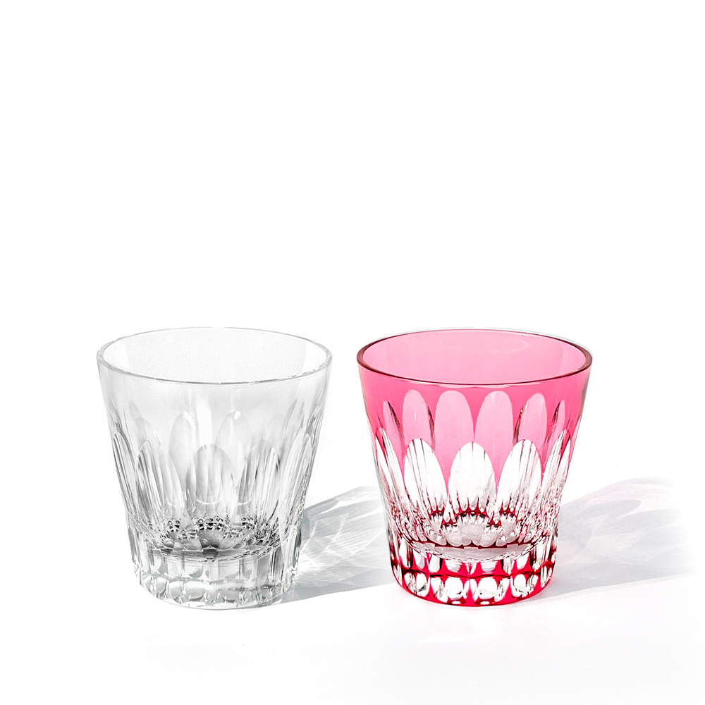 江戸切子 Fleur - 華亀甲 2026 クリスタルグラスペア 透き・金赤