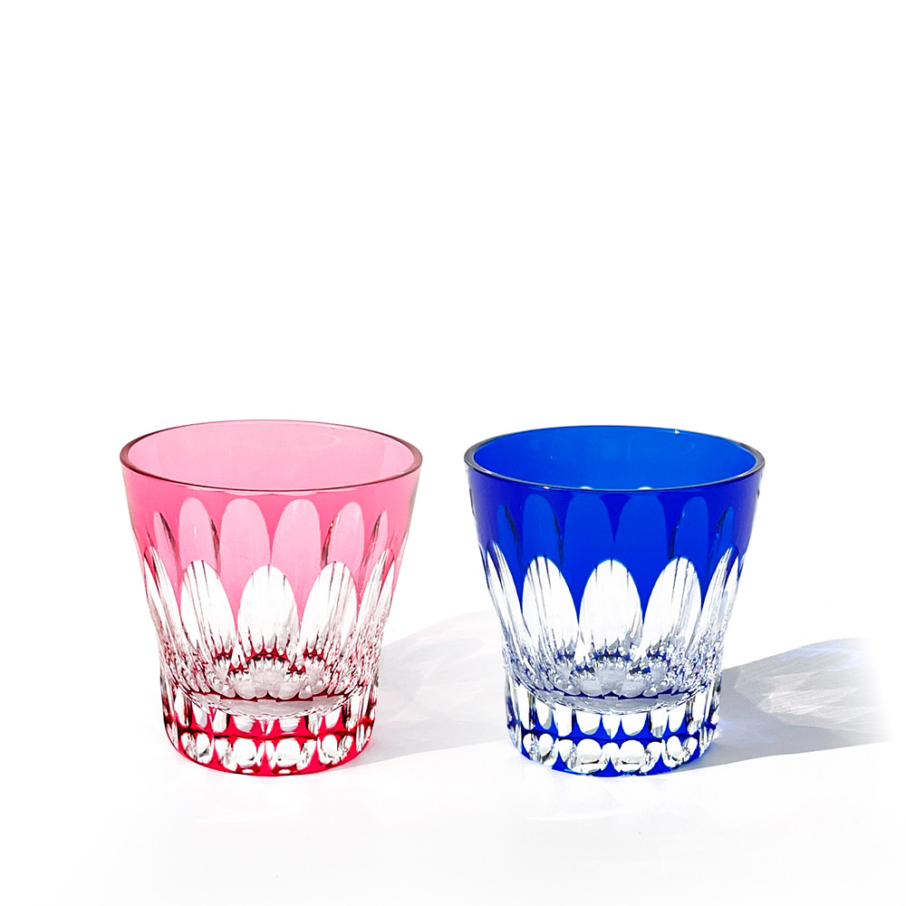 江戸切子 Fleur - 華亀甲 2026 クリスタルグラスペア 金赤・ルリ