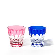 江戸切子 Fleur - 華亀甲 2026 クリスタルグラスペア 金赤・ルリ