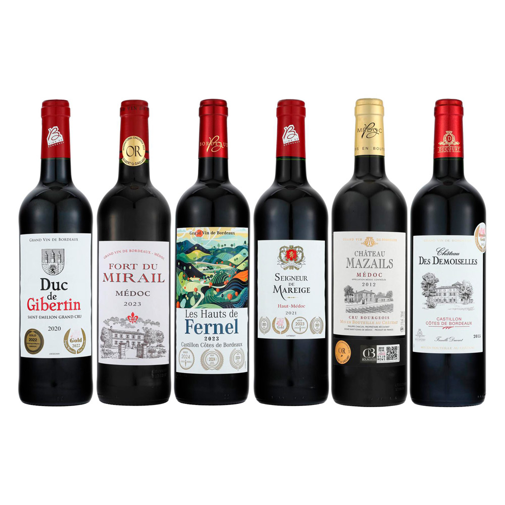 ＜計13冠＞ボルドー銘醸地グレートヴィンテージ、上級酒含むすべてフルボディ金賞受賞赤ワイン6本セット